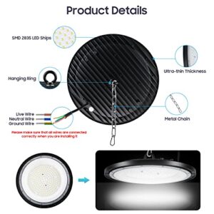 CheDux 200W UFO LED High Bay Light 4 Packs,20000LM High Bay LED Lights, 6500K Daylight White Ultra Thin LED Warehouse Lighting,IP65 Waterproof UFO Commercial Bay Lighting for Garage Workshop Gym