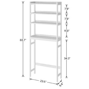 HOOBRO Over The Toilet Storage Shelf, 4 Tier Over Toilet Bathroom Organizer, 23.6" L x 9.4" W x 65.7" H, Space-Saving, Stable, Easy Assembly, for Bathroom, Laundry, Restroom, White WT04TS01G1