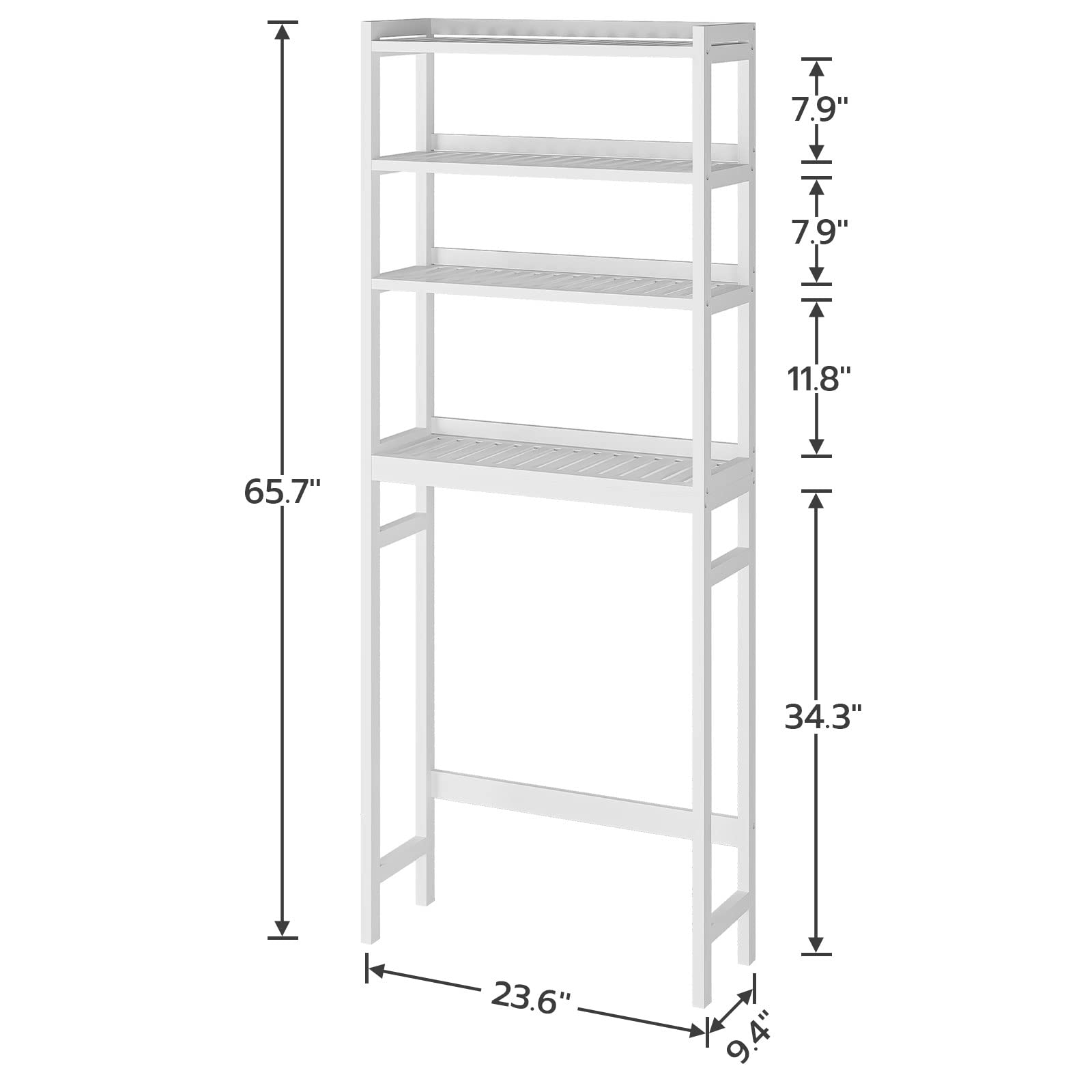 HOOBRO Over The Toilet Storage Shelf, 4 Tier Over Toilet Bathroom Organizer, 23.6" L x 9.4" W x 65.7" H, Space-Saving, Stable, Easy Assembly, for Bathroom, Laundry, Restroom, White WT04TS01G1