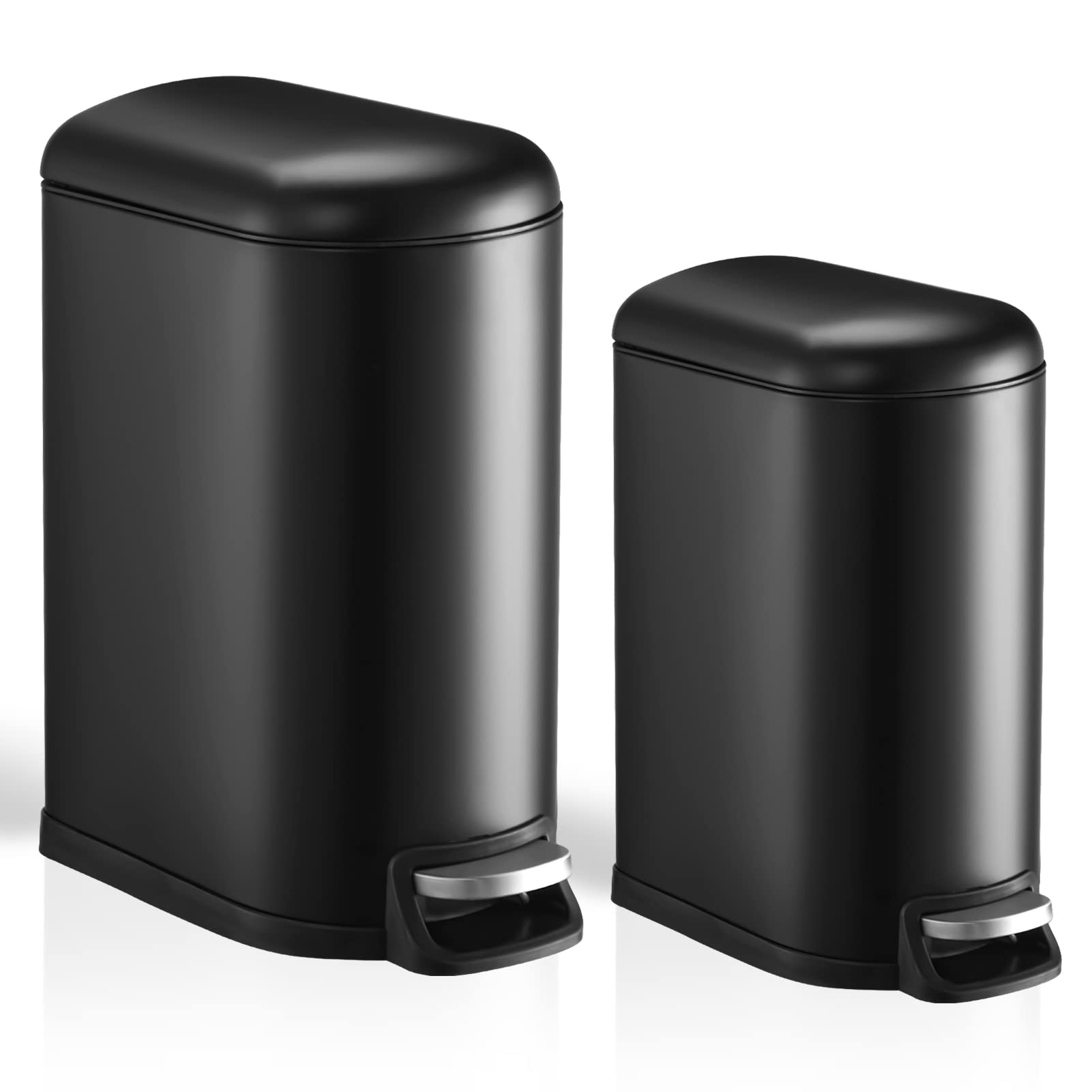 Fashionwu 10.6 Gal Stainless Steel Trash Can Combo Set, Black, 10.6L & 2.6L, Hands-Free Pedal Operation