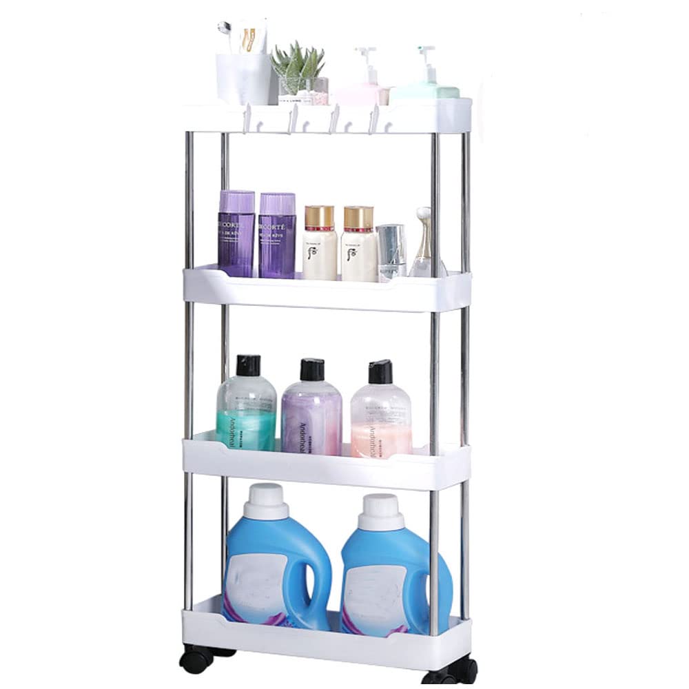 AGGICE Rolling Storage Cart 4 Tiers Mobile Shelving with Wheels Unit Organizer, Multi-Functional Utility Organizer Slide Storage Shelve for Kitchen Bathroom Bedroom