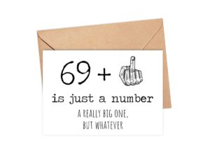 70th birthday card - 70 is just a number a really big one but whatever - 70 year old birthday card - funny birthday - rude 70th birthday card - 69 + middle finger - snarky humor - funny adult card