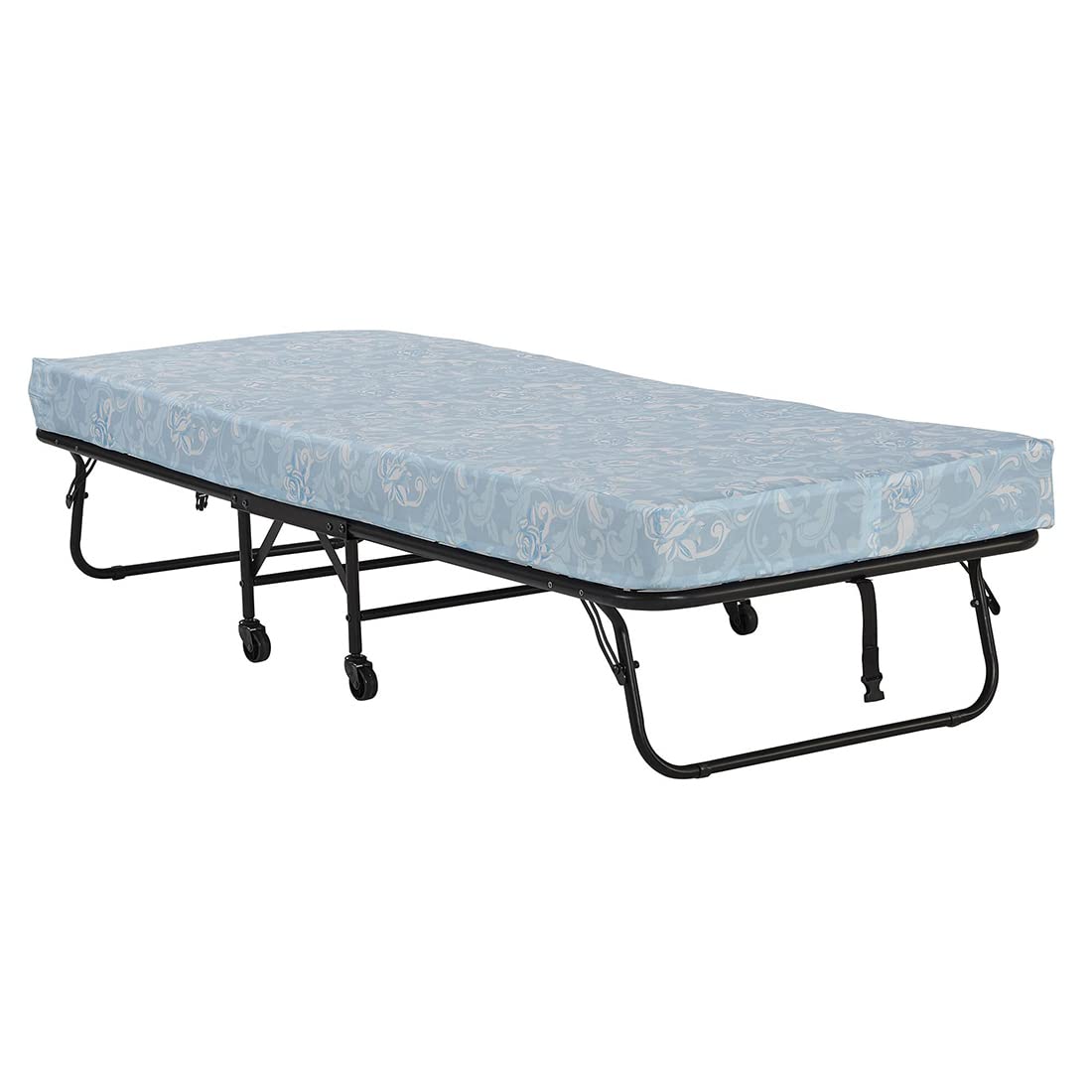 AZURFA Folding Bed with Mattress, 5 Inch Mattress and Metal Bed Frames, Portable Rollaway Guest Bed with Caster Wheels, Twin