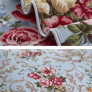 ABREEZE Vintage Floral Duvet Cover Set-100% Egyptian Cotton Peony Bedding Sets Leave Print Bedding Set-Breathable and Soft Duvet Cover Set for All Seasons(King)