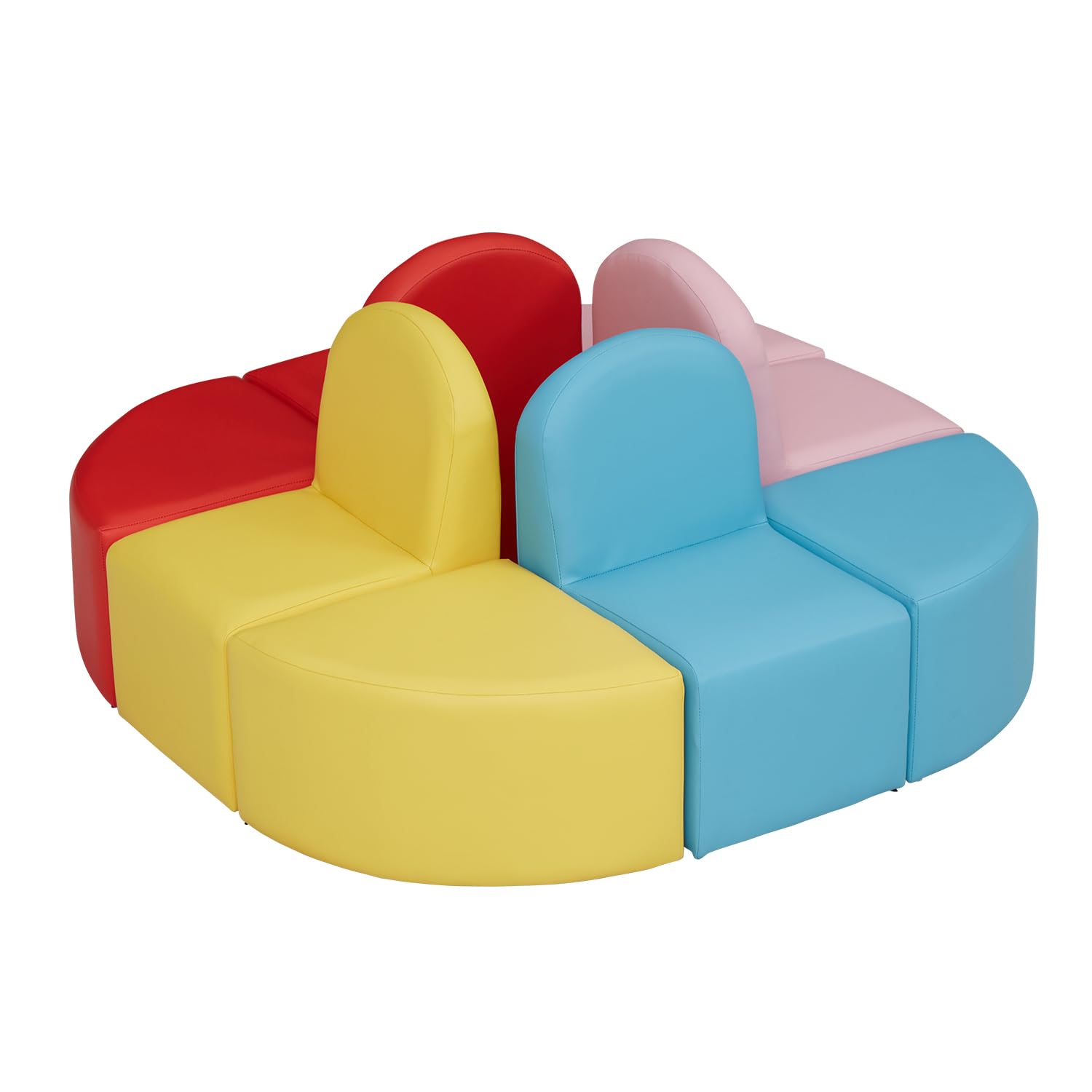 Kinsunny 8 PCs Kids Sofa Seating Set - Colorful Stools Cartoon Leather Chair for Toddlers Soft Foam Play Kids sectional Sofa Chair for Classroom Kindergarten Library Playroom