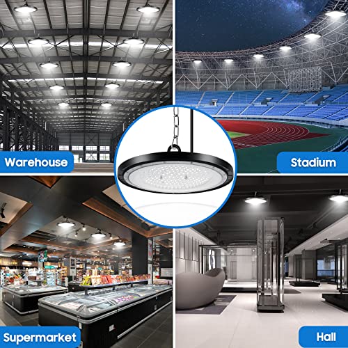 CheDux 200W UFO LED High Bay Light 4 Packs,20000LM High Bay LED Lights, 6500K Daylight White Ultra Thin LED Warehouse Lighting,IP65 Waterproof UFO Commercial Bay Lighting for Garage Workshop Gym