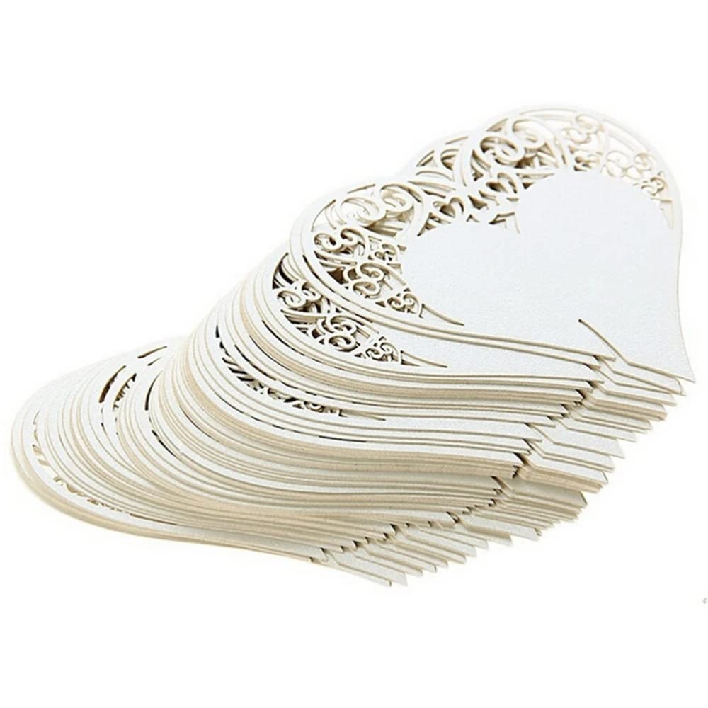 150 Pcs Heart Table Number Place Card Name Card Wine Glass Cup Decoration Postcards for Wedding Party,Reception, Anniversary, Birthday Party (white-150pcs)