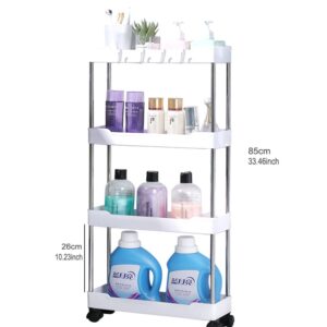 AGGICE Rolling Storage Cart 4 Tiers Mobile Shelving with Wheels Unit Organizer, Multi-Functional Utility Organizer Slide Storage Shelve for Kitchen Bathroom Bedroom