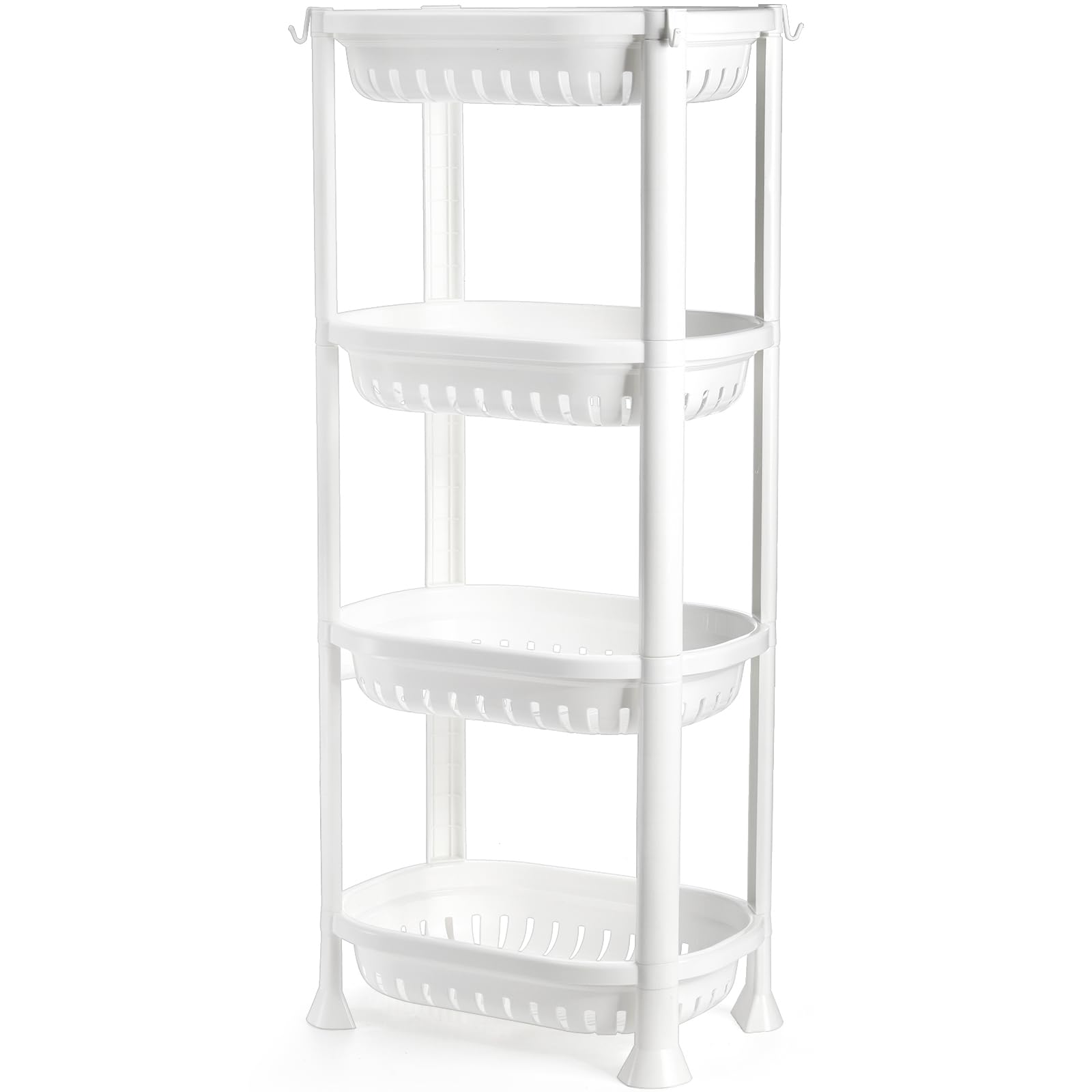 Okllen 4 Tier Shower Organizer Stand, 14"Lx9.8"Wx32"H Standing Shower Caddy, Plastic Shower Storage Rack Stands Shelf Organizer for Bathroom, Bathtub, Shower pan, Bath Accessories, Kitchen Countertop