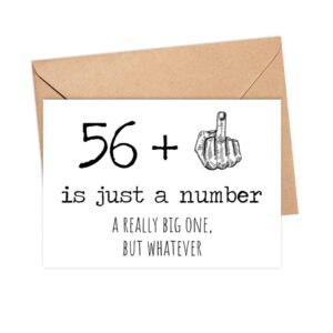 57th Birthday Card - 57 Is Just A Number A Really Big One But Whatever - 57 Year Old Birthday Card - Funny Birthday - Rude 57th Birthday Card - 56 + Middle Finger - Snarky Humor - Funny Adult Card