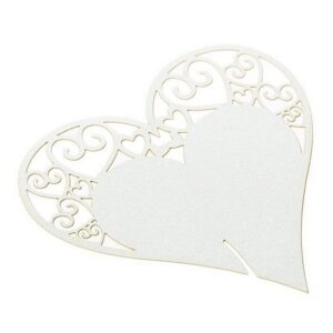 150 Pcs Heart Table Number Place Card Name Card Wine Glass Cup Decoration Postcards for Wedding Party,Reception, Anniversary, Birthday Party (white-150pcs)