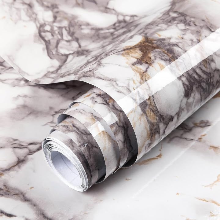 Decoroom 17.71"x118" Marble Contact Paper for Countertops, Glossy Peel and Stick Countertops, Granite Marble Wallpaper for Kitchen and Bathroom Cabinets Vinyl Film Self Adhesive Removable