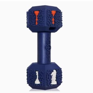 Aggressive Chewer Dog Dumbbell Toy- Interactive Dental Toy for Teething, Training, Cleaning Teeth and Boredom- Natural Rubber Dumbbell Dispensing Toy for Puppies, Medium to Small Dogs