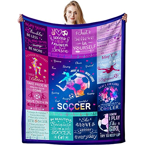 Soccer Blanket Gifts for Girls Ultra Soft Warm Flannel Throw Blankets Soccer Team Soccer Lover Gifts for Kids Teens Adults 50"x40"