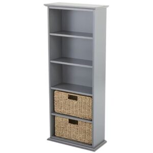 Contemporary Five-Tier Bookcase with Stylish Storage Baskets (Gray)