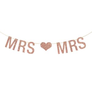 mrs & mrs banner, lesbian theme banner for female's bridal shower/wedding/engagement/anniversary party decorations supplies, gift for lesbian couple, love is love, rose gold glitter