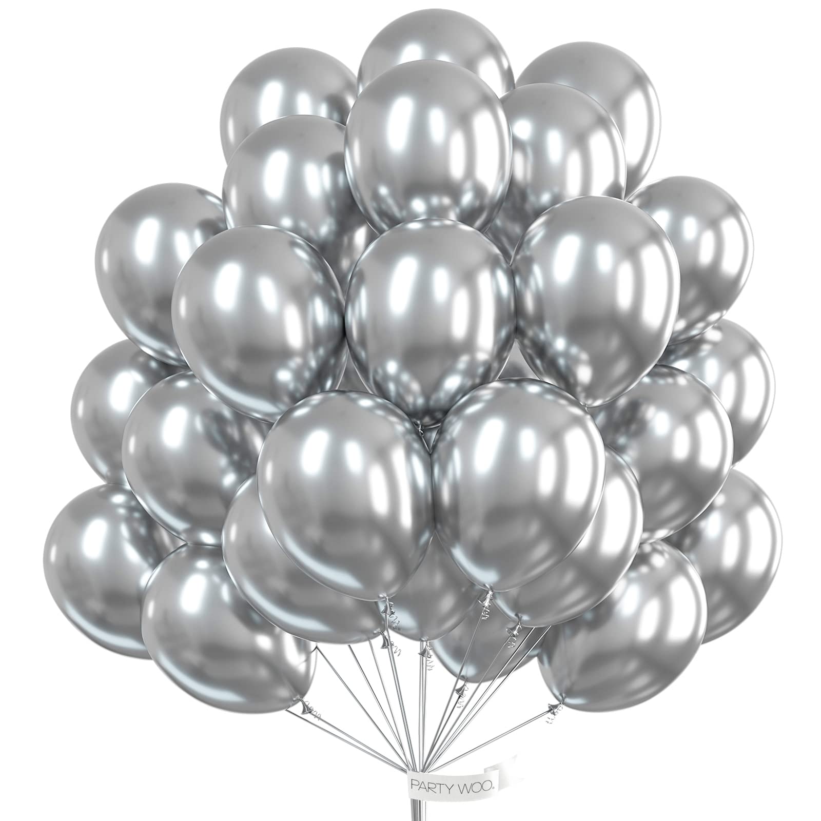 PartyWoo Metallic Silver Balloons, 51 pcs 12 Inch Silver Metallic Balloons, Silver Balloons for Balloon Garland or Arch as Wedding Decorations, Birthday Decorations, Party Decorations, Silver-G102