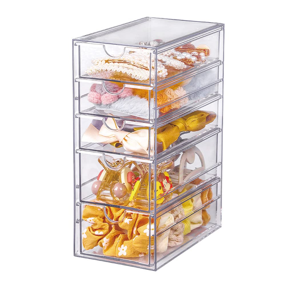 Hair Accessories Organizer, Clear Hair Organizer Storage Box with 5 Drawers Hair Tie Holder Container Storage Organization for Bathroom Closet Desk Office (5 Drawer)