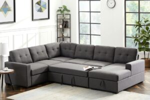 fanye u shaped oversized upholstered sectional sofa with pull out sleeper couch bed and storage chaise lounge, u-shaped sofa & couch for living room furniture sets