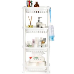 Okllen 4 Tier Shower Organizer Stand, 14"Lx9.8"Wx32"H Standing Shower Caddy, Plastic Shower Storage Rack Stands Shelf Organizer for Bathroom, Bathtub, Shower pan, Bath Accessories, Kitchen Countertop