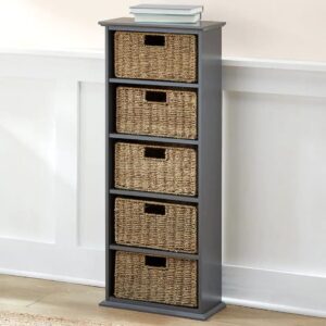 Contemporary Five-Tier Bookcase with Stylish Storage Baskets (Gray)