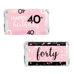 distinctivs pink, black, and white 40th birthday party mini candy bar wrappers - 45 count, pink birthday decorations for women