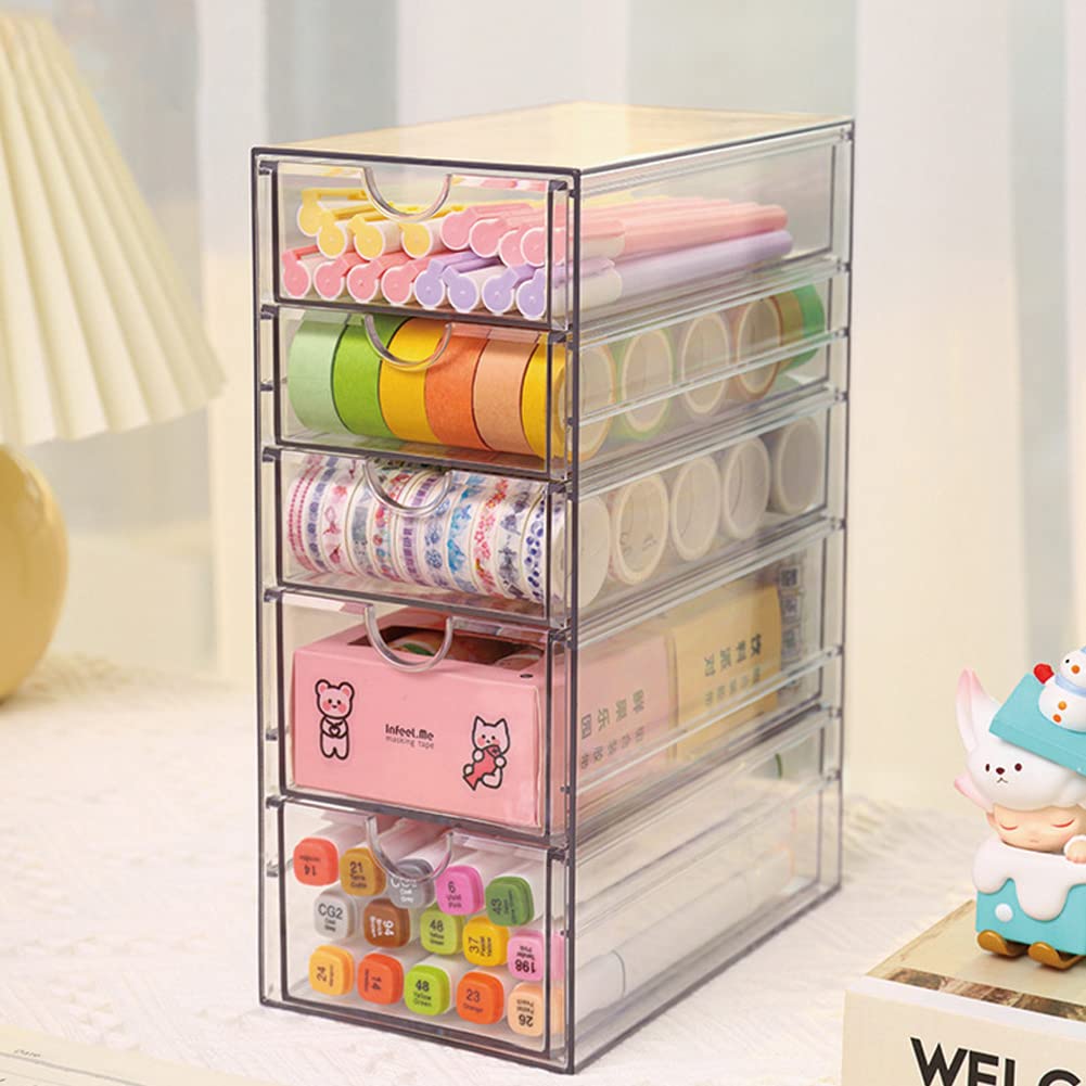 Hair Accessories Organizer, Clear Hair Organizer Storage Box with 5 Drawers Hair Tie Holder Container Storage Organization for Bathroom Closet Desk Office (5 Drawer)