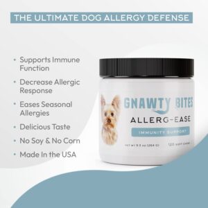 Gnawty Bites Allerg-Ease | Dog Allergy Supplement, Soothes Irritation & Inflammation | Immune Support, Itch & Seasonal Allergy Relief with Kelp, Colostrum, & Bee Pollen, 120 Soft Chews