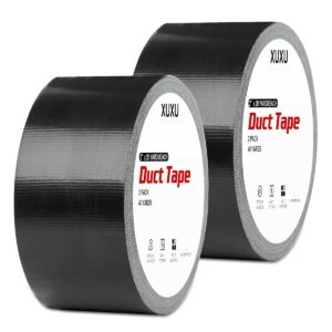 xuxu 2 pack duct tape heavy duty waterproof black duct tape, strong adhesive duct tape bulk for indoor outdoor repairs tear by hand, 40 yards x 2 inch total