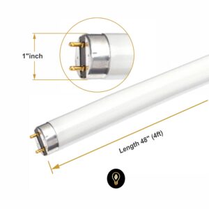 F32T8/841 4 Pack 32W 48 Inch T8 Fluorescent Tube Light Bulb, 4100K Cool White, Medium Bi-Pin (G13) Base, 32 Watt T8 Light Bulbs