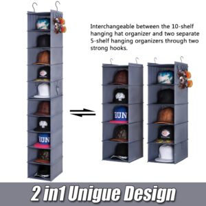 LADYBRO Baseball Cap Storage for Closet Hanging Hats Organizer 10-Shelf Hat Racks 2Pcs 5-Shelf Hat Storage Newsboy Hat Trucker Cap Boxes Container Hat Display Hanger Hat Holder Oxford Cloth