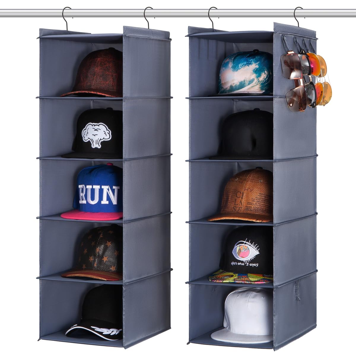 LADYBRO Baseball Cap Storage for Closet Hanging Hats Organizer 10-Shelf Hat Racks 2Pcs 5-Shelf Hat Storage Newsboy Hat Trucker Cap Boxes Container Hat Display Hanger Hat Holder Oxford Cloth