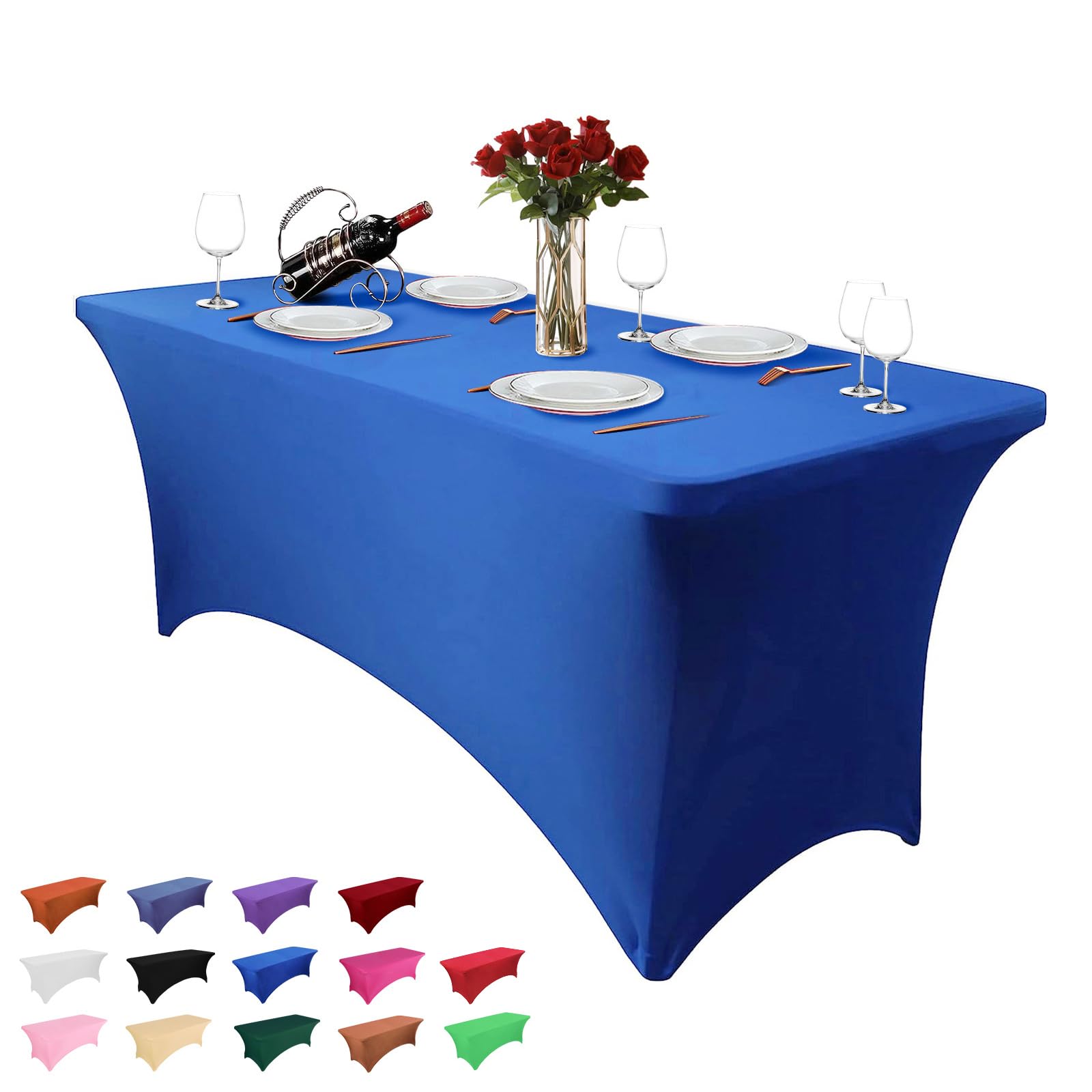 Hussome 6FT Table Cloth for Rectangle Table Royal Blue Tablecloth Rectangular Fitted Stretch Spandex Table Covers 6 ft for Birthday, Cocktail, Wedding, Banquet Spring Summer Outdoor Party