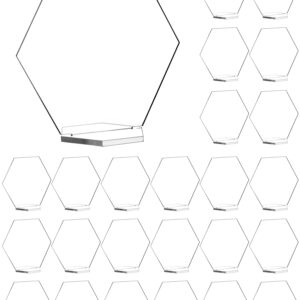 QWORK Clear Acrylic Hexagonal Place Cards, 25 Pack Acrylic Tabletop Sign & Holder, DIY Table Name Cards Plates for Wedding Reception Event Party Centerpiece Table Decorations