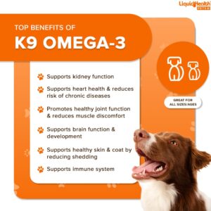 Liquid Health Pets K9 Omega 3 Fish Oil for Dogs - Liquid Omega 3 for Dogs with EPA + DPA + DHA, Dog Shedding Suplement May Reduce Itching and Support Joint, Immunity, Brain & Heart Health (16 Oz)