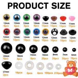 YUJUN 700PCS Safety Eyes for Crochet,6-22mmColorful Glitter Noses with Washers Stuffed Animals Amigurumi Craft Doll Making Teddy Bear Toy