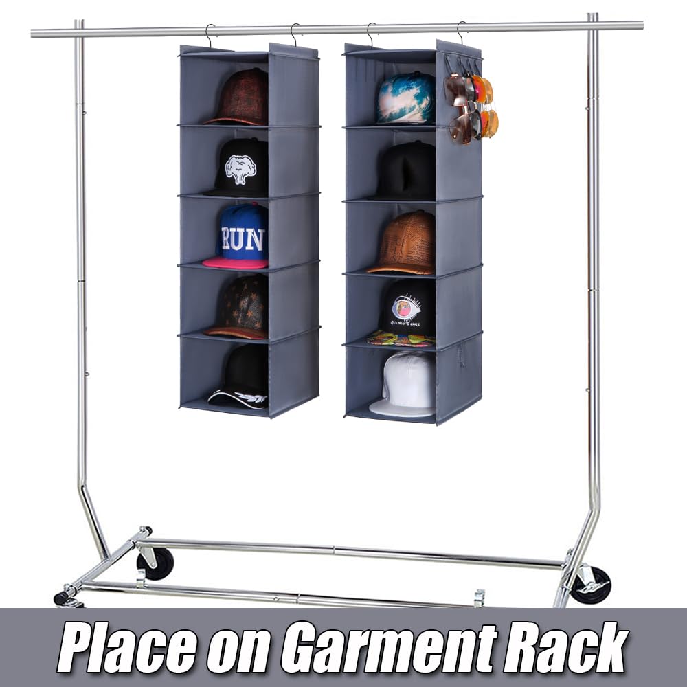 LADYBRO Baseball Cap Storage for Closet Hanging Hats Organizer 10-Shelf Hat Racks 2Pcs 5-Shelf Hat Storage Newsboy Hat Trucker Cap Boxes Container Hat Display Hanger Hat Holder Oxford Cloth