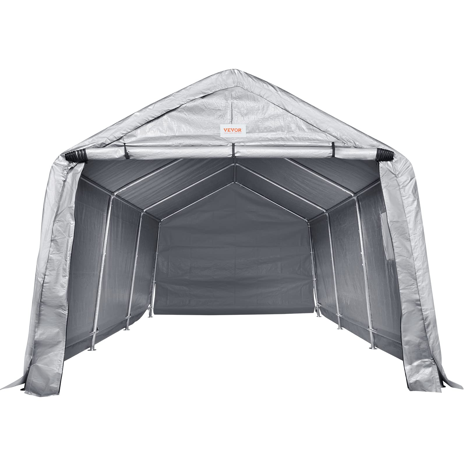 VEVOR Outdoor Portable Storage Shelter Shed, 10x15x8ft Heavy Duty Instant Garage Tent Canopy Carport with Roll-up Zipper Door and Ventilated Windows for Cars, Motorcycle, Bike, Garden Tools