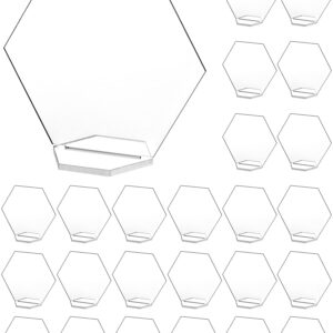 QWORK Clear Acrylic Hexagonal Place Cards, 25 Pack Acrylic Tabletop Sign & Holder, DIY Table Name Cards Plates for Wedding Reception Event Party Centerpiece Table Decorations