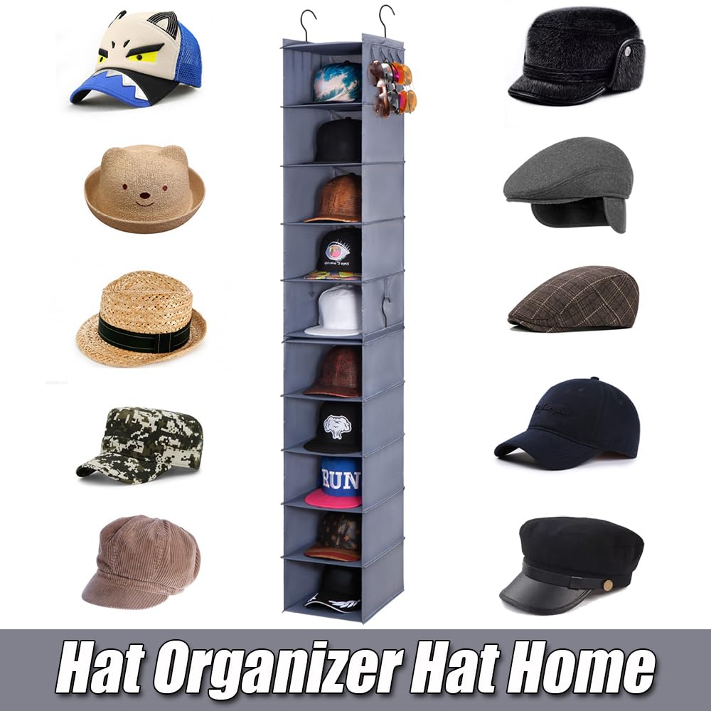 LADYBRO Baseball Cap Storage for Closet Hanging Hats Organizer 10-Shelf Hat Racks 2Pcs 5-Shelf Hat Storage Newsboy Hat Trucker Cap Boxes Container Hat Display Hanger Hat Holder Oxford Cloth