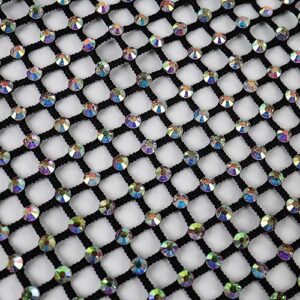 exquisite ab color rhinestone fabric stretchy mesh (15 inch by 12 inch, black)