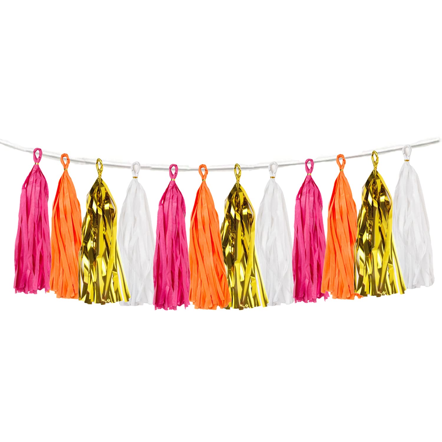 20PCS Hot Pink Orange DIY Tissue Tassel Banner Paper Party Garland Streamer for Graduation Summer Luau Flamingo Girl Baby Shower Pumpkin Birthday Party Wedding Nursery Classroom Décor