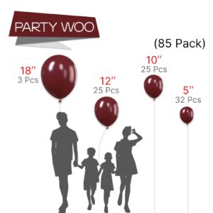 PartyWoo Burgundy Balloons, 85 pcs Wine Red Balloons Different Sizes Pack of 18 Inch 12 Inch 10 Inch 5 Inch Maroon Balloons for Balloon Garland or Balloon Arch as Birthday Party Decorations, Red-Y62