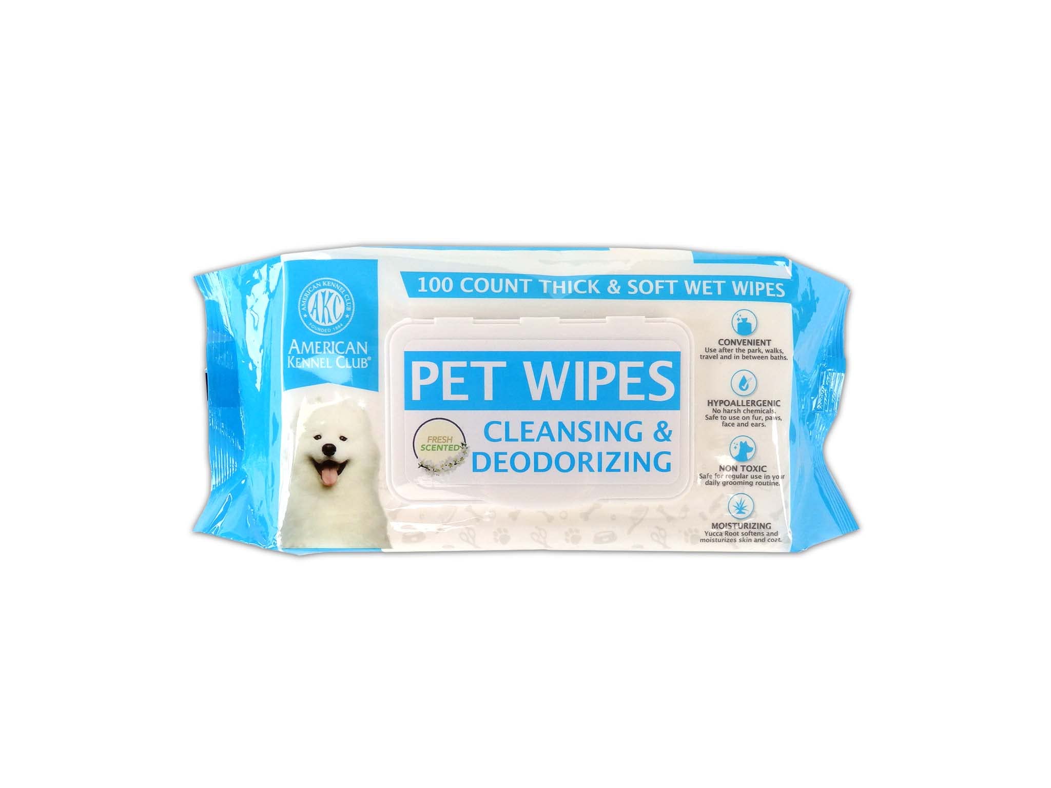 American Kennel Club AKC Dog Wipes for Cleansing & Deodorizing Great for Face, Ears, Paws, Body, & Butt - Fresh Scented - 100pk