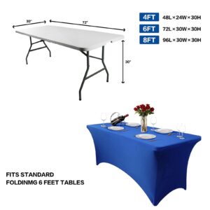 Hussome 6FT Table Cloth for Rectangle Table Royal Blue Tablecloth Rectangular Fitted Stretch Spandex Table Covers 6 ft for Birthday, Cocktail, Wedding, Banquet Spring Summer Outdoor Party