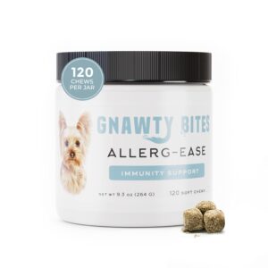 gnawty bites allerg-ease | dog allergy supplement, soothes irritation & inflammation | immune support, itch & seasonal allergy relief with kelp, colostrum, & bee pollen, 120 soft chews