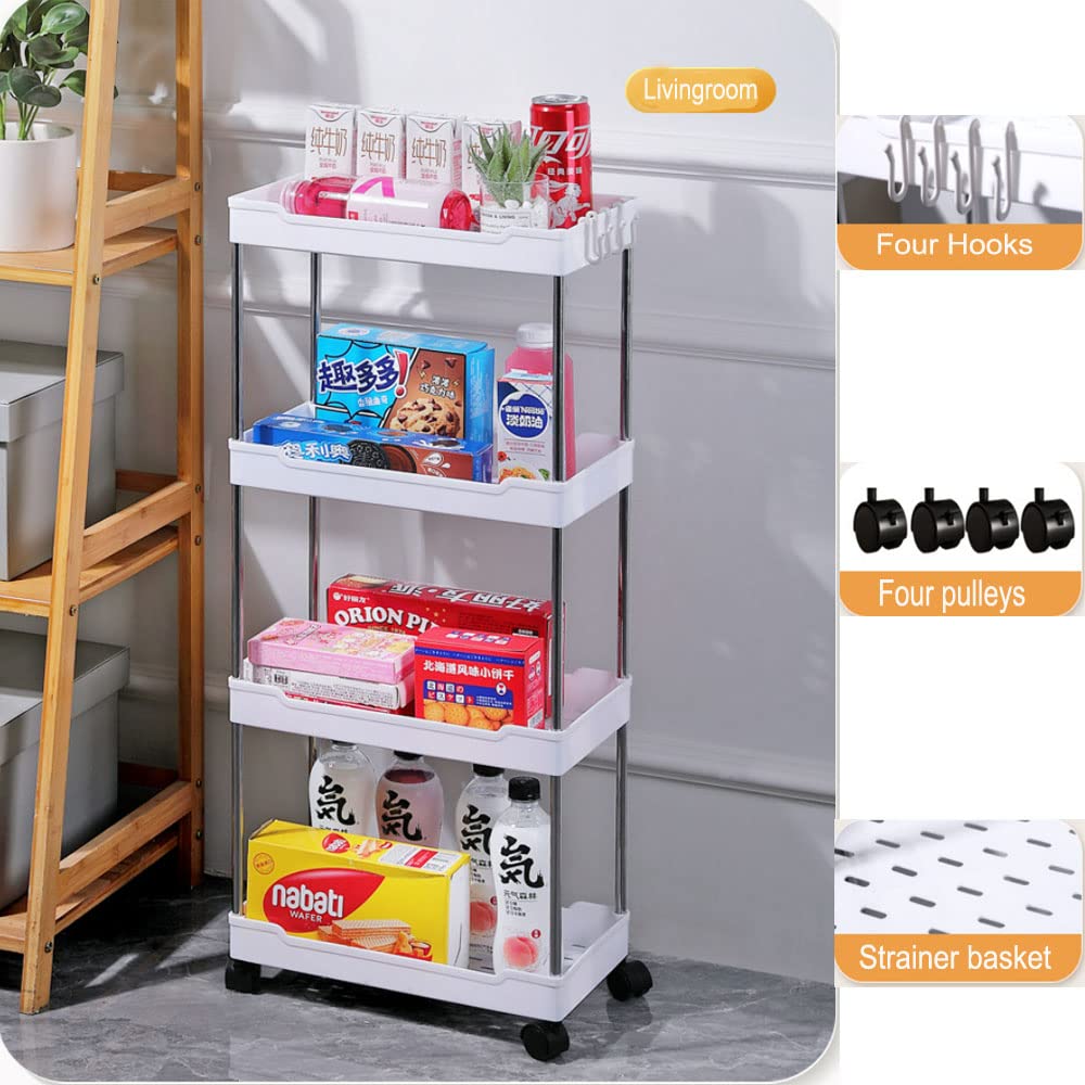 AGGICE Rolling Storage Cart 4 Tiers Mobile Shelving with Wheels Unit Organizer, Multi-Functional Utility Organizer Slide Storage Shelve for Kitchen Bathroom Bedroom