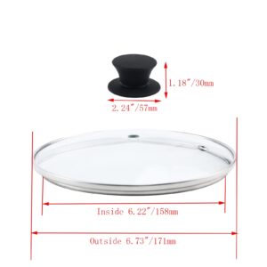 Geesatis 6.5"Tempered Glass Lid Heat Resistant Silicone Handle Frying Pan Lid Replacement Lid for Universal Pans, Pots, 1 Set, with Cleaning Pad