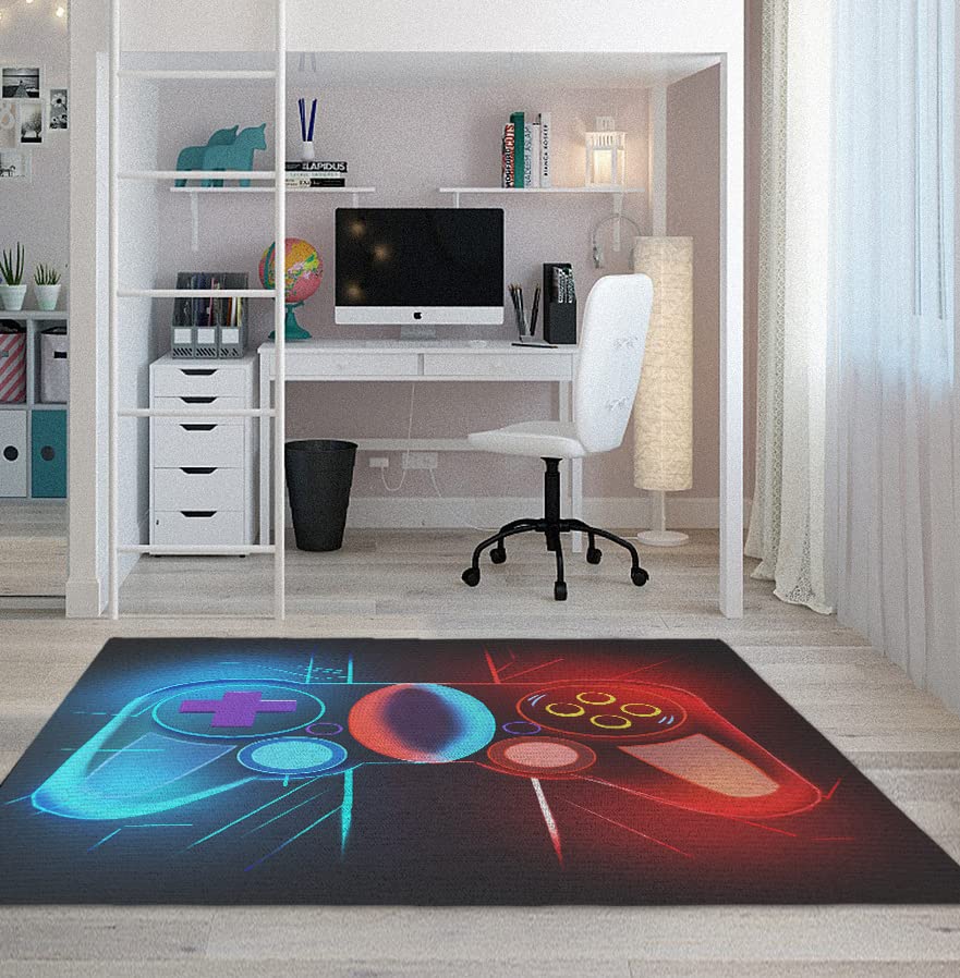 Tveinard Teens Boy Game Rug Gamepad Living Room Carpet Gamer Bedroom Controller Player Home Decor Non-Slip Gaming Carpet 39''*59''