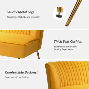 HULALA HOME Velvet Loveseat Sofa with Gold Legs, Mid-Century Modern Upholstered Love seat Couch, Tufted Small 2-Seat Sofa Armless for Living Room, Bedroom, Apartment Small Spaces, Mustard